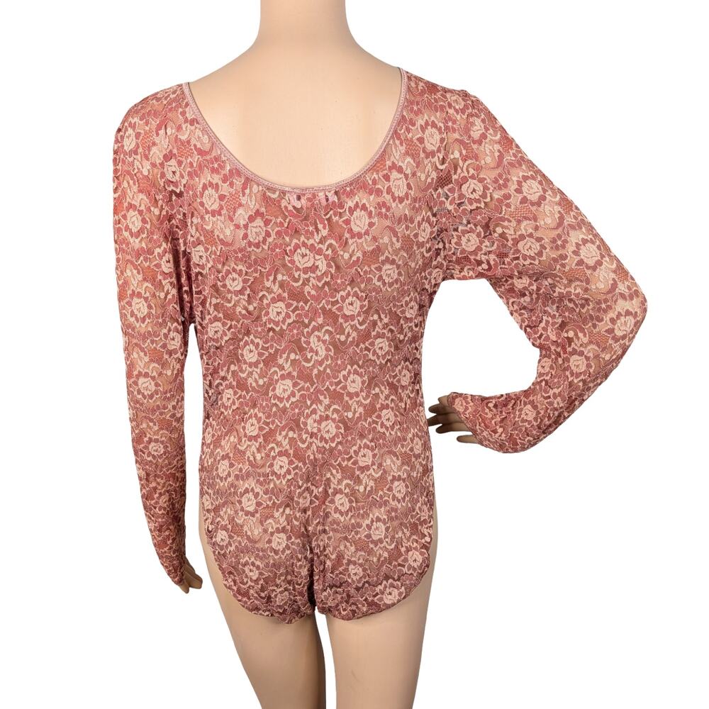 Vtg 90s Provocation Burnt Orange Lace Bodysuit M Sheer Floral Grunge Snap Bottom - Picture 6 of 10